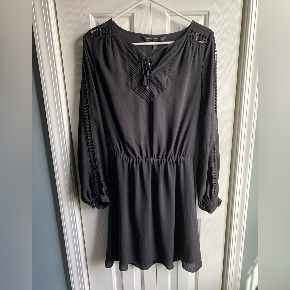 White House Black Market Womens Black A-Line Cutout Long Sleeve Dress Size 2